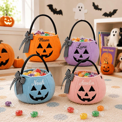 Personalized Halloween Candy Bucket, Custom Embroidered Plush Pumpkin Trick Or Treat Basket 686159 WFD