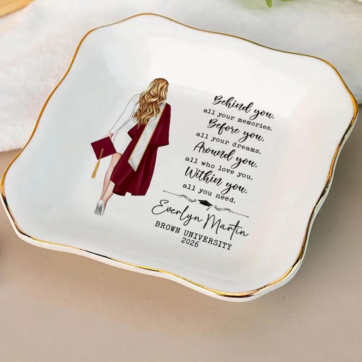 Behind You All Your Memories Trinket Dish | Personalized Jewelry Dish | Custom Graduation Jewelry Dish | Graduation Gifts for Her 684825