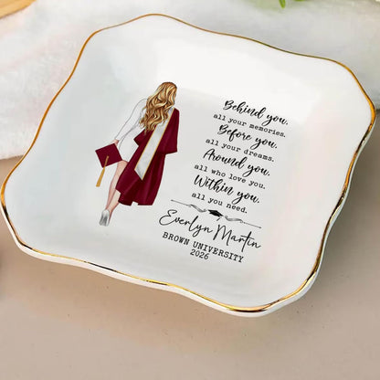 Behind You All Your Memories Trinket Dish | Personalized Jewelry Dish | Custom Graduation Jewelry Dish | Graduation Gifts for Her 684825