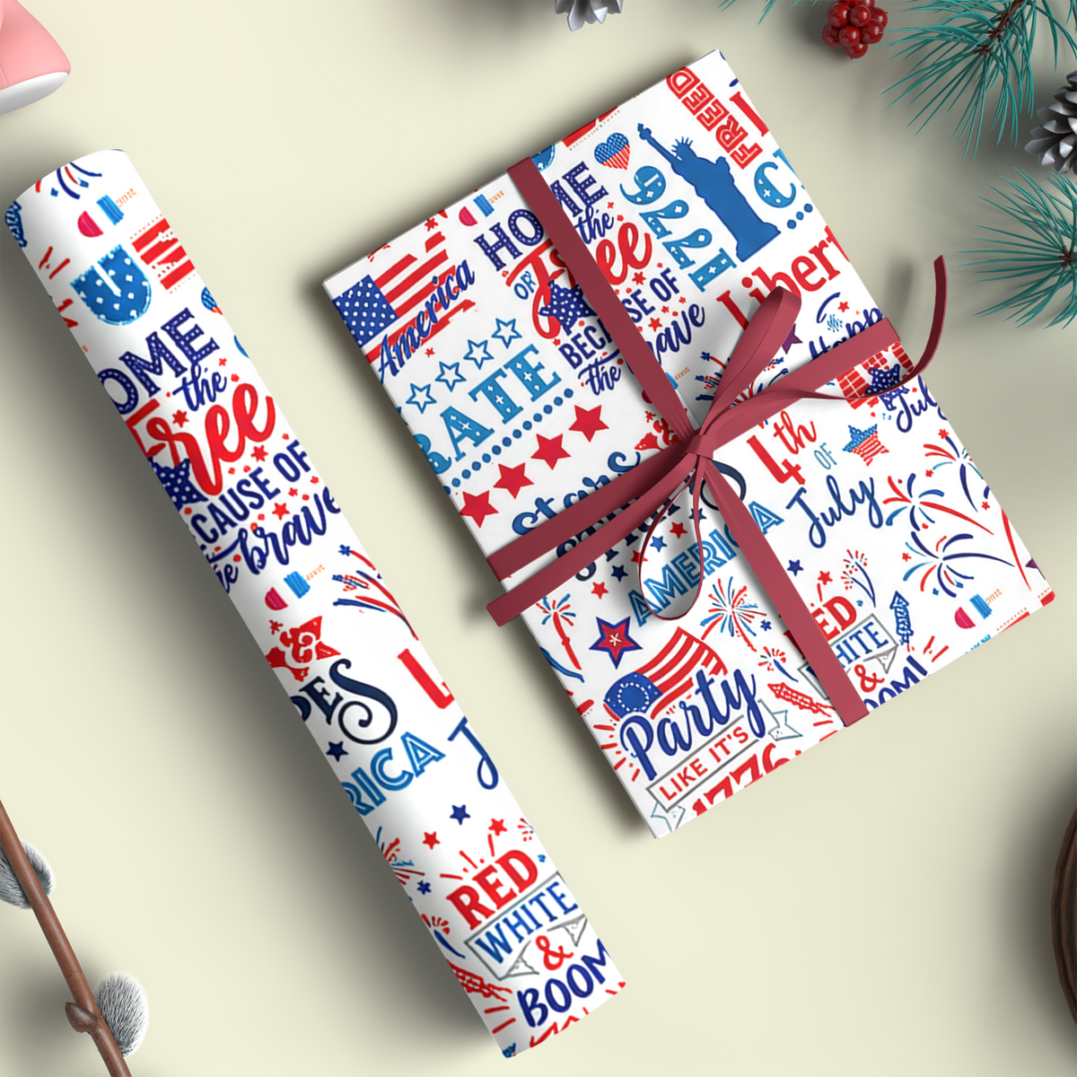 Celebrate USA 250th Anniversary Wrapping Paper, 1776-2026 Patriotic Gift Wrap, Christmas Decor Gift 686221