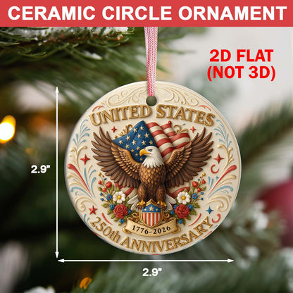 United States 250 Years Anniversary Ceramic Ornament | Patriotic Christmas Ornament 683447
