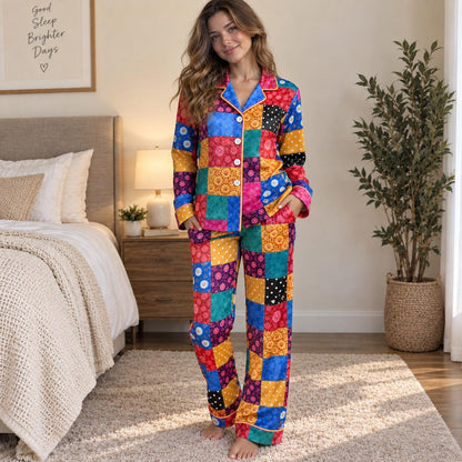 Dolly Coat Of Many Colors Pajamas, Dolly Parton Satin PJ Set, Country Music Holiday Sleepwear 686309