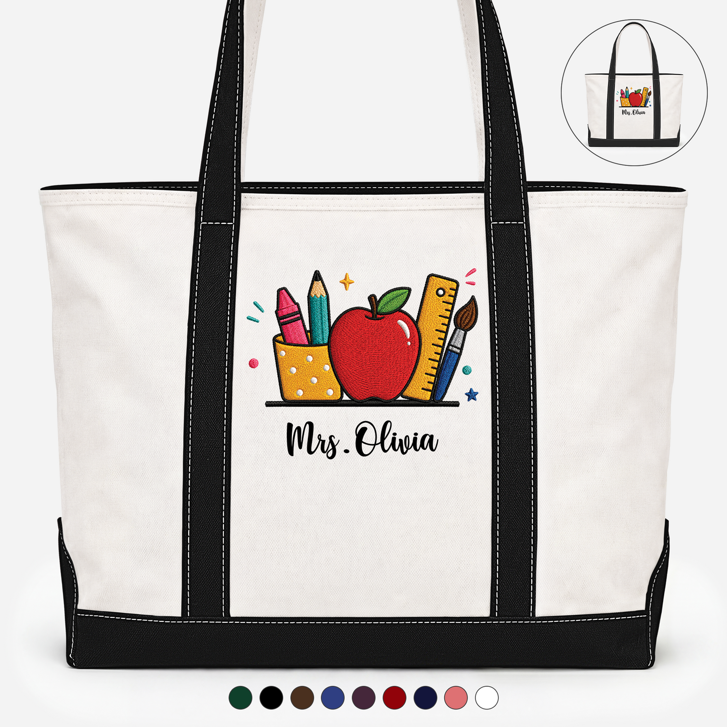 Custom Embroidered Canvas Tote Bag With Name, Personalized Back To School Tote, Teacher Appreciation Gift 685520