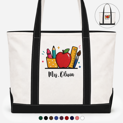 Custom Embroidered Canvas Tote Bag With Name, Personalized Back To School Tote, Teacher Appreciation Gift 685520