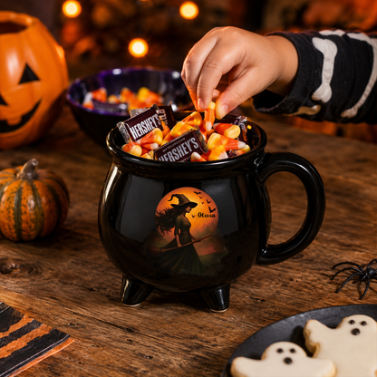 Personalized Witch Halloween Cauldron Mug, Custom Name Witch Coffee Mug, Spooky Halloween Gift 685785