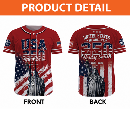 Personalized USA 250th Anniversary Baseball Jersey, America 1776-2026 Semiquincentennial Jersey, Patriotic 4th Of July Shirt 685250