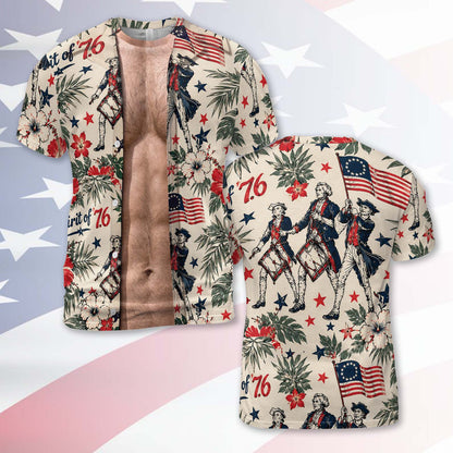 Funny USA 250th Anniversary AOP Shirt, Vintage Spirit Of 76 Tee, Patriotic 4th Of July Party Gift 685795