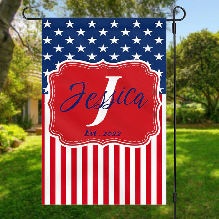 Red White and Blue Patriotic Flag 4th Of July Personalized Custom Garden Flag H377