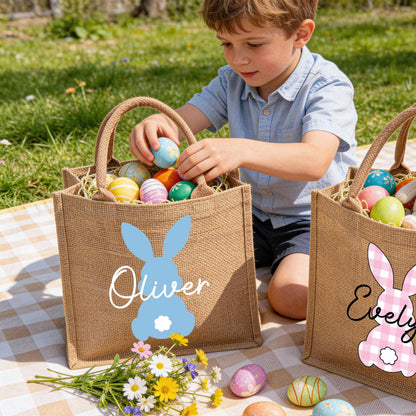 Personalized Easter Tote Bag | Jute Easter Bag | Kids Egg Hunt Bag | Custom Name Easter Basket 684392