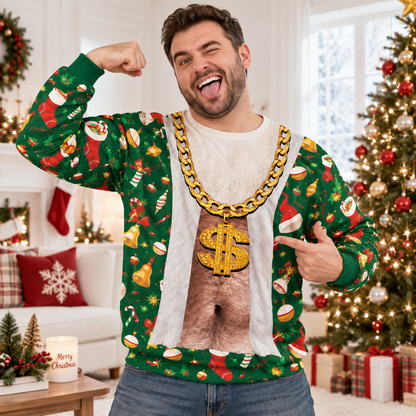 Funny Christmas Ugly Sweater For Men, Fake Belly All-Over Print Sweatshirt 686358 WFD