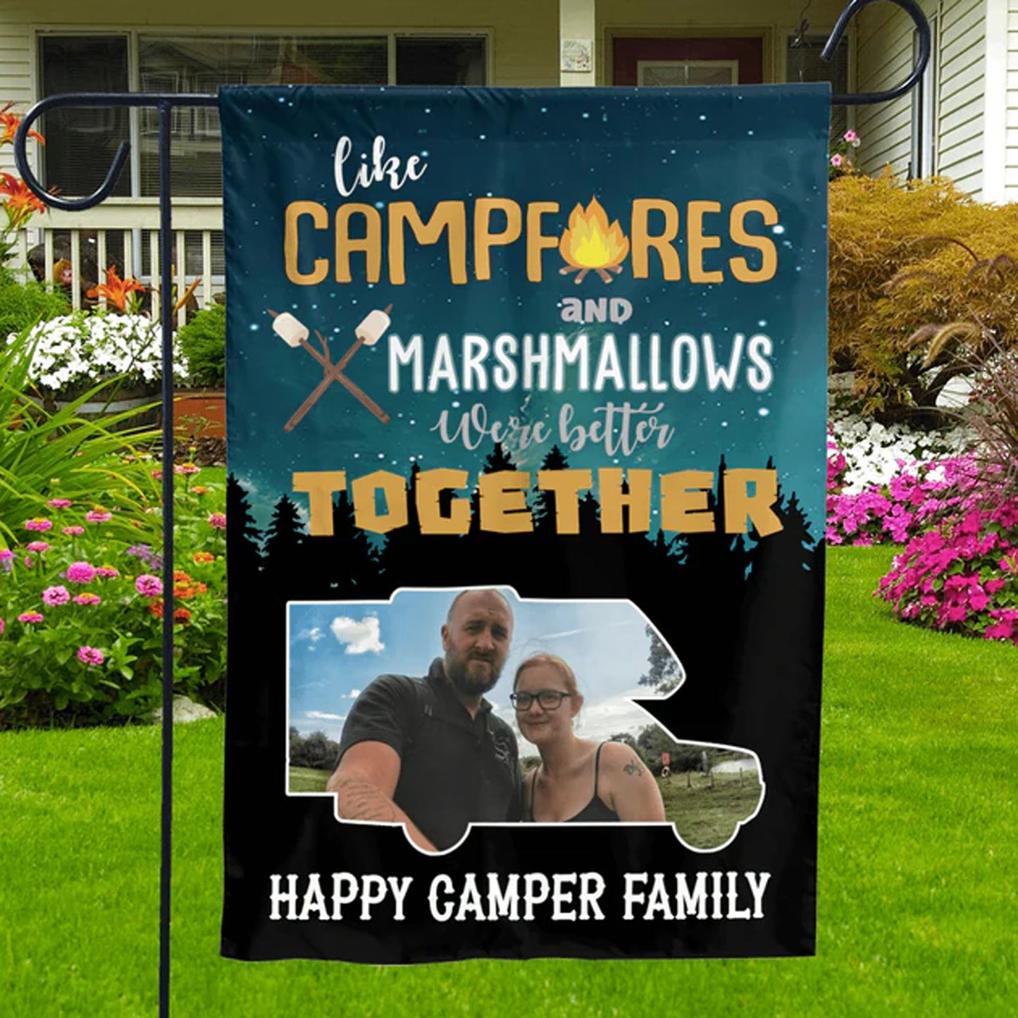 Like Campfire And Marshmallows We're Better Together Personalized Custom Photo Camping Flag