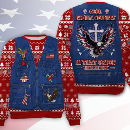 God Family Country Charlie Kirk Ugly Sweater | Justice Charlie Kirk All-Over-Printed Sweatshirt | Pray For Charlie Kirk Christmas Shirt 683617
