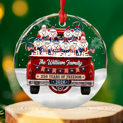 Personalized Snowman 250 Years Of Freedom Glass Ornament, Custom Name Christmas Ornament 685951