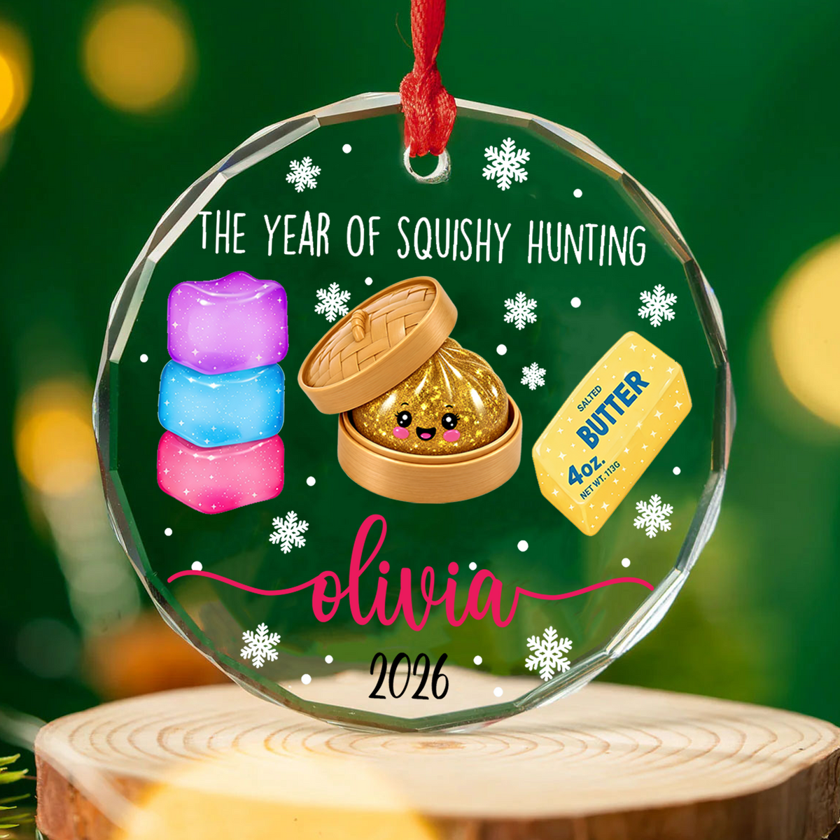 Personalized Squishy Christmas Glass Ornament, Custom Name Dumpling Squishy Ornament, Christmas Keepsake Gift 686337