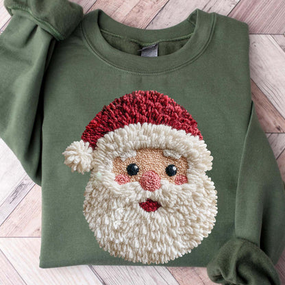 Christmas Faux Crochet Santa Sweatshirt | Faux Yarn Santa Christmas Shirt 683325