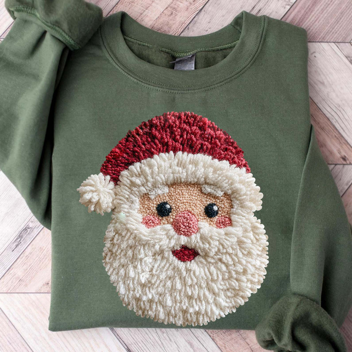 Christmas Faux Crochet Santa Sweatshirt | Faux Yarn Santa Christmas Shirt 683325