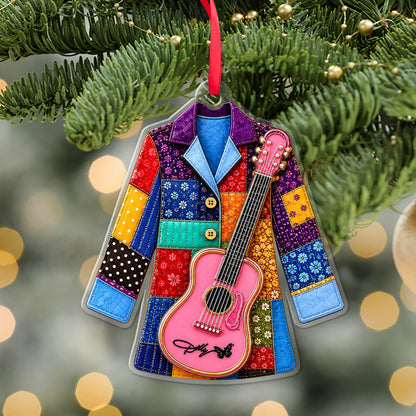 Dolly Parton Coat Of Many Colors Acrylic Ornament, Dolly Pink Guitar Christmas Ornament 686152