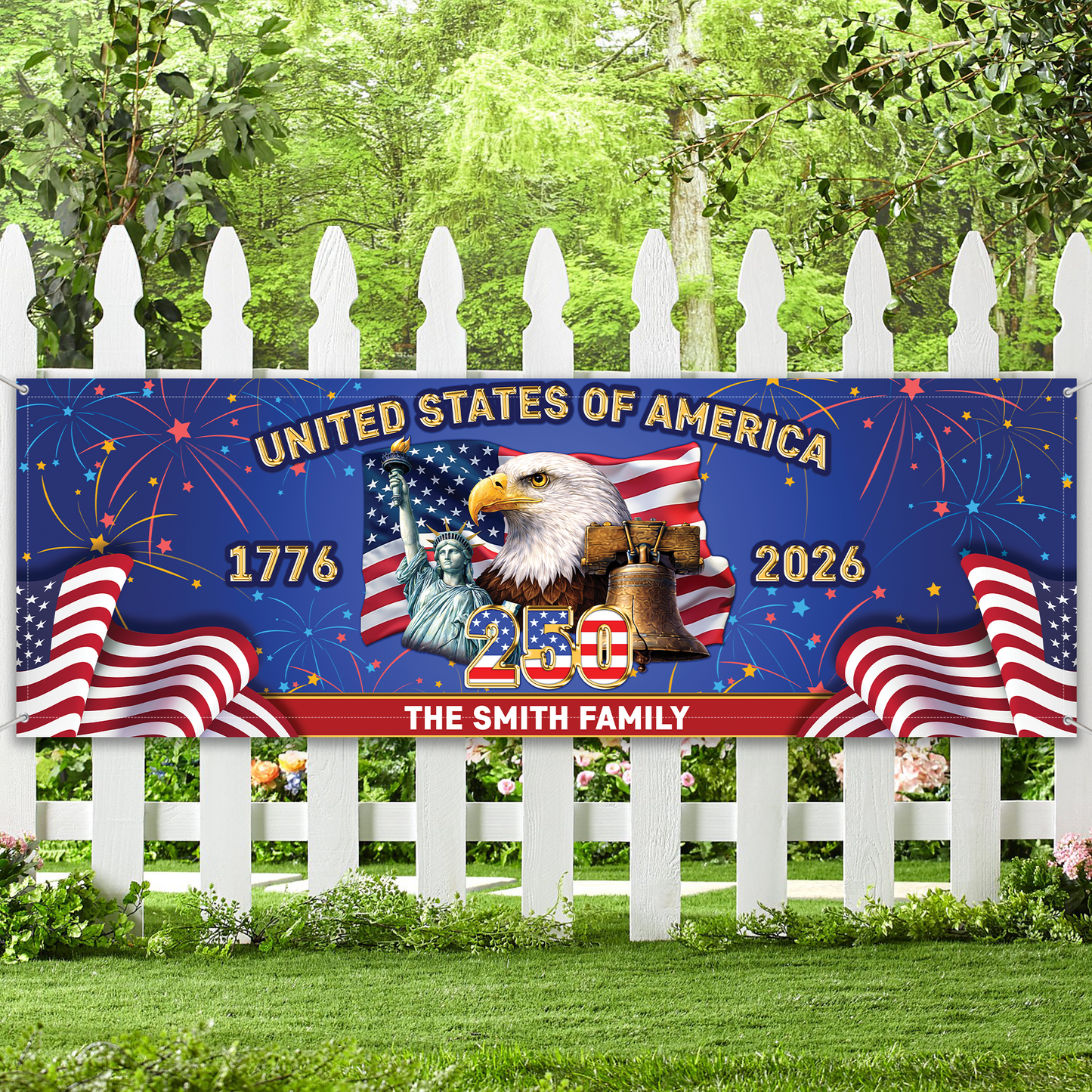Personalized America 250 Years Anniversary Banner Flag | Patriotic 1776–2026 Banner 684526