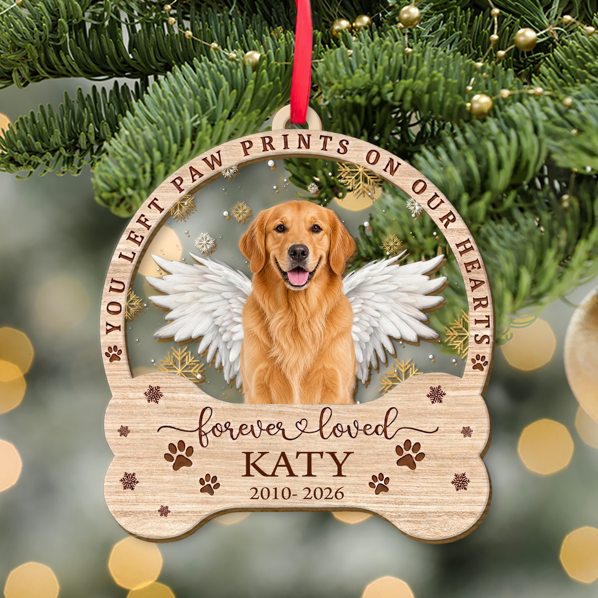 Custom Dog Photo Memorial Wooden Ornament, Forever Loved Dog Ornament, Christmas Tree Keepsake 685998