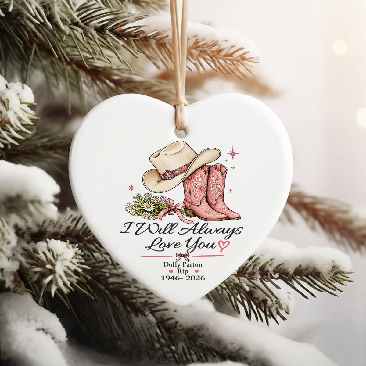 Dolly Parton Tribute Christmas Ceramic Ornament, I Will Always Love You Memorial Gift 686153