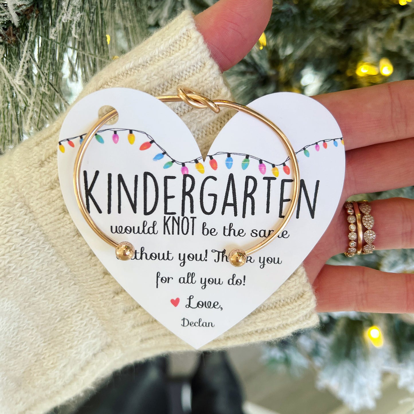 Personalized Teacher Knot Bangle & Heart Card, Custom Name Christmas Knot Bangle, Back To School Gift 685808 WFD
