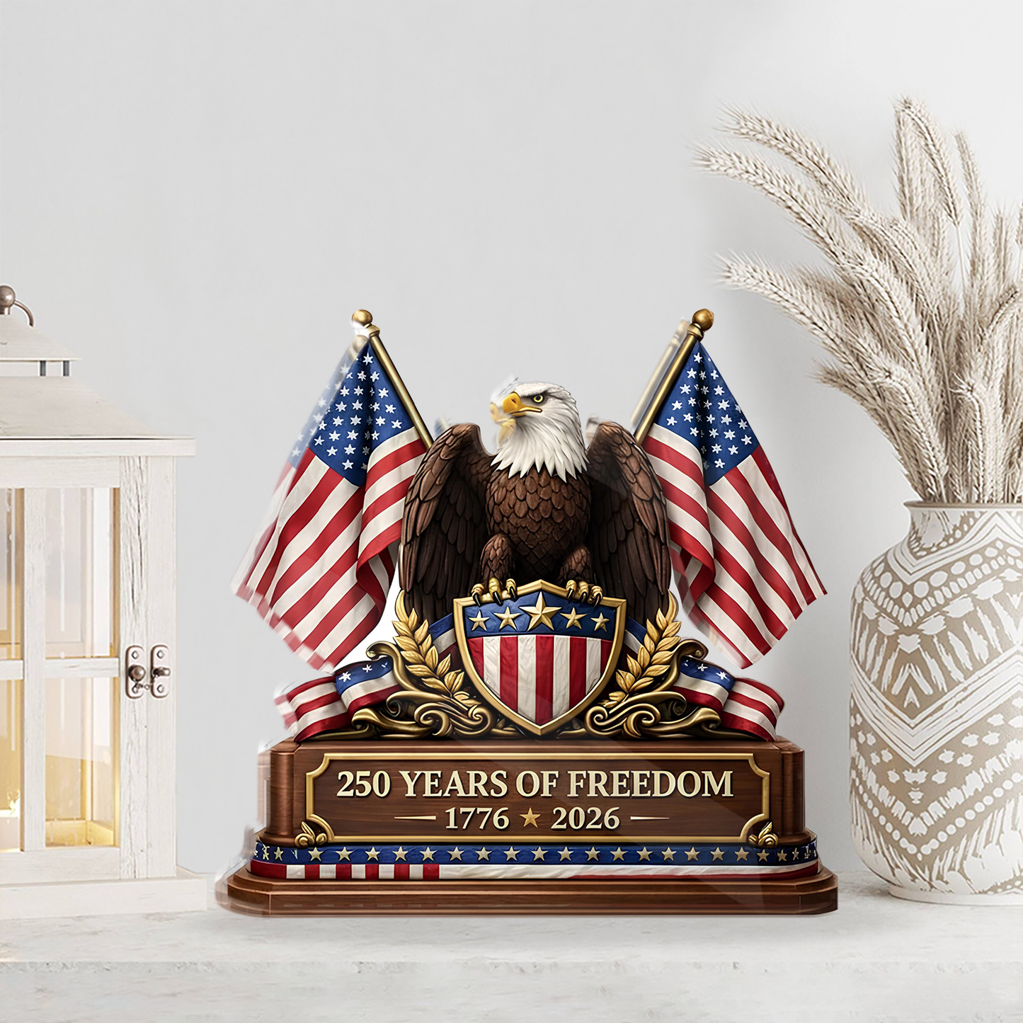 250 Years Of Freedom Acrylic Block Plaque | Patriotic American Eagle Tabletop Decor 684569