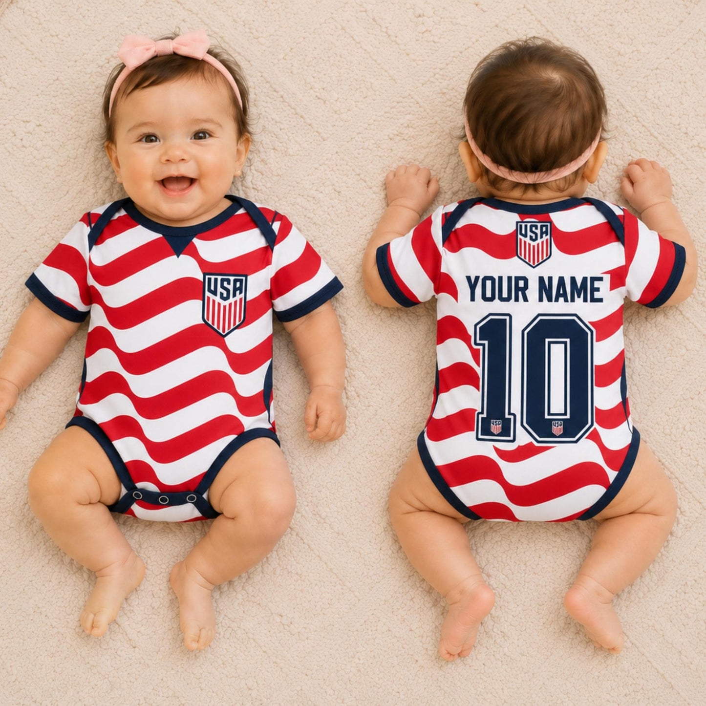 Personalized USA Soccer Baby Suit, Custom Name Number Football Outfit, Gift For Newborn 685425 WFD