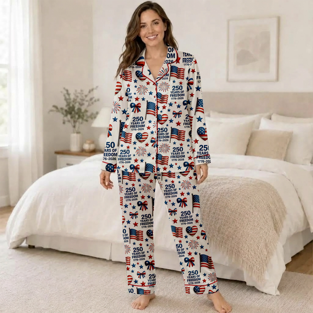 250 Years Of Freedom Satin Pajamas, Patriotic 250th Anniversary Sleepwear, Christmas Gift For Family 686319
