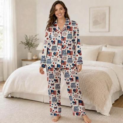 250 Years Of Freedom Satin Pajamas, Patriotic 250th Anniversary Sleepwear, Christmas Gift For Family 686319