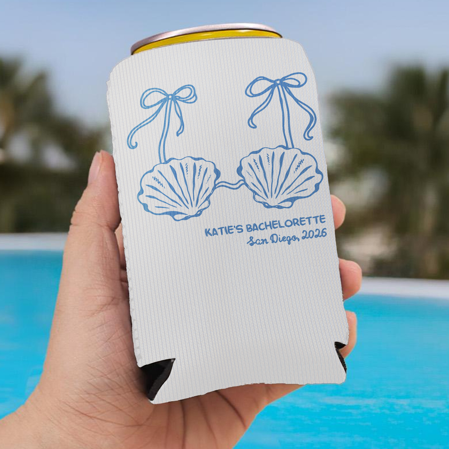 Personalized Mermaid Bachelorette Party Can Cooler, Custom Text Drink Holder, Coastal Themed Can Sleeve 685516