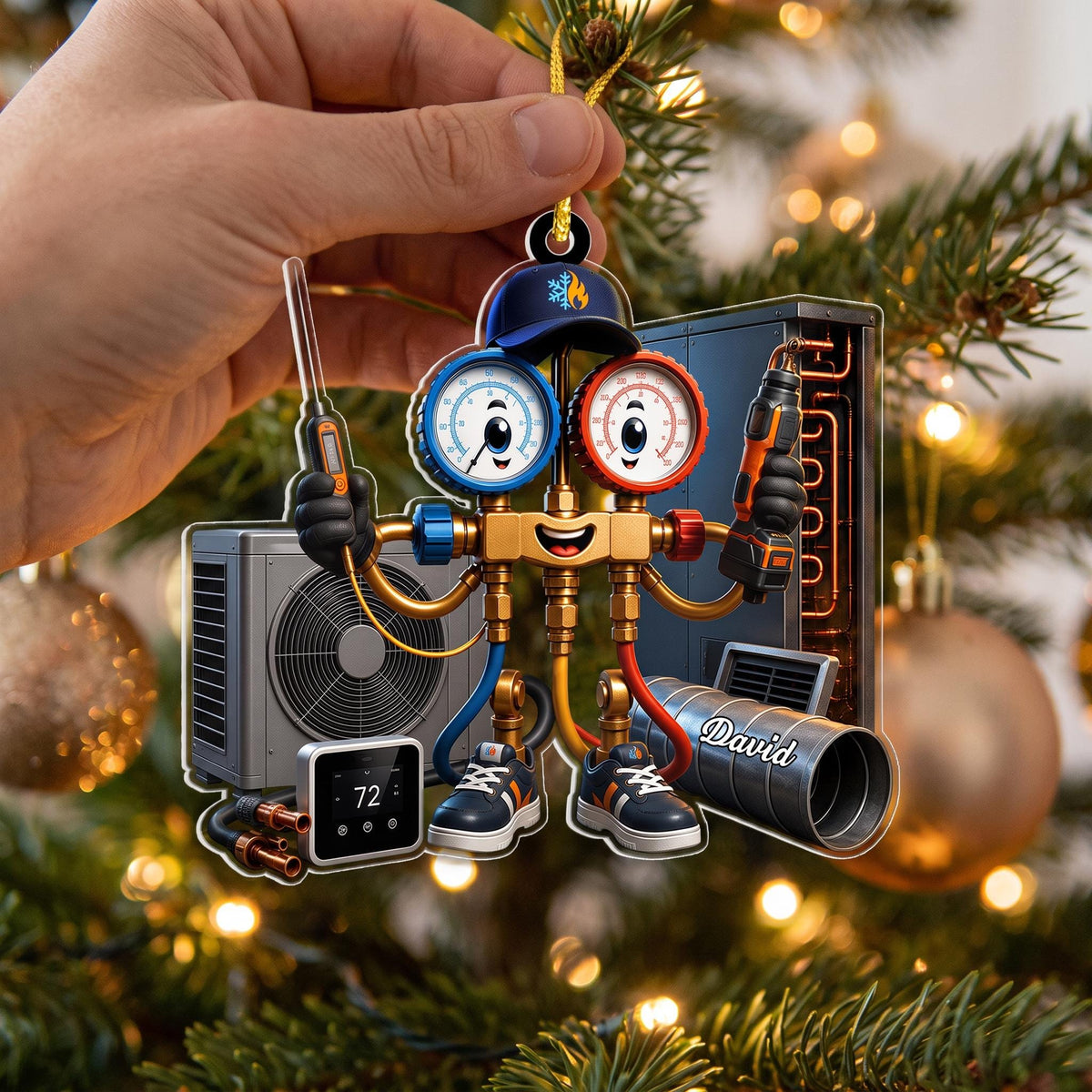 Personalized HVAC Unit Christmas Acrylic Ornament, Custom Name AC Technician Ornament,  Funny Holiday Decor 686267 WFD