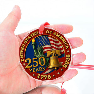 United States of America 250 Years Glass Ornament | America Anniversary | Happy 250th Birthday USA | Patriotic 4th Of July Glass Ornament For Christmas Decor 682733