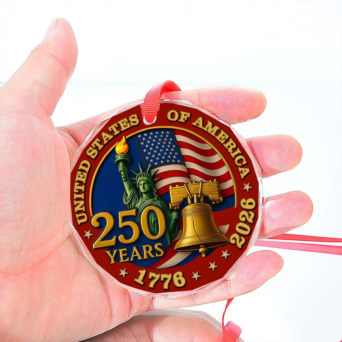 United States of America 250 Years Glass Ornament | America Anniversary | Happy 250th Birthday USA | Patriotic 4th Of July Glass Ornament For Christmas Decor 682733