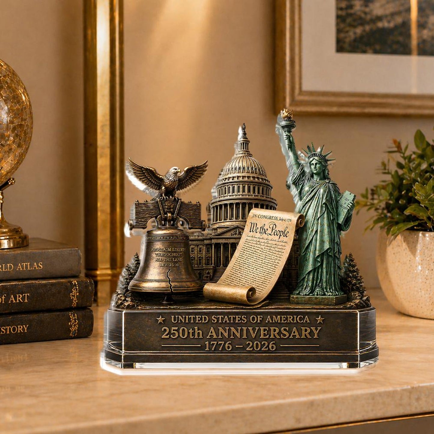 USA 250th Anniversary Acrylic Block Plaque | Liberty Statue Capitol Bell Plaque | Patriotic Acrylic Block 685051