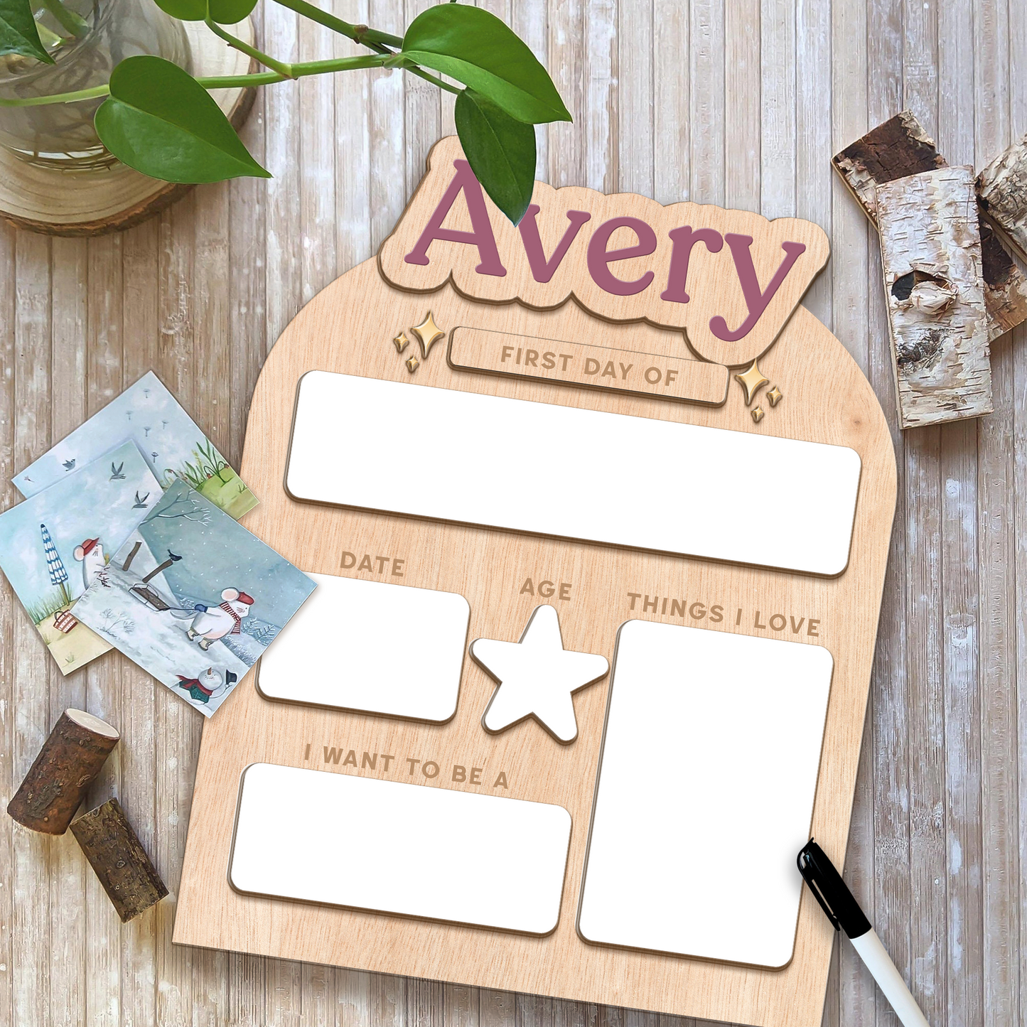 Personalized First Day Of School Wooden School Board, Custom Name School Sign 685527