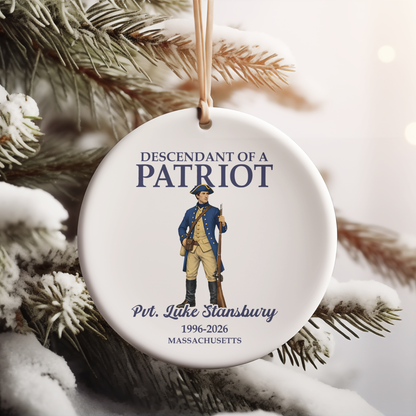 Custom Name Descendant Of A Patriot Ceramic Ornament | Personalized 250 Years Christmas Ornament | USA Heritage Gift 684383