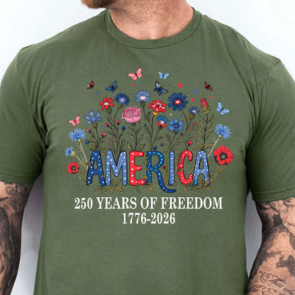 USA 250th Anniversary Floral Dark Shirt | Patriotic 4th Of July 1776–2026 Wildflower Shirt 684846