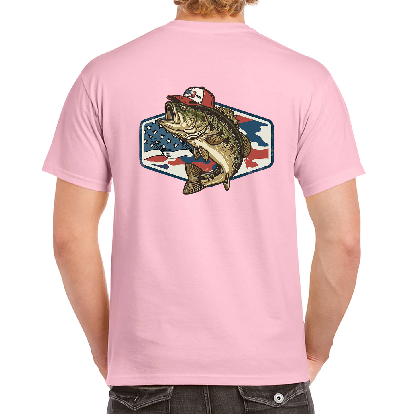 Patriotic Camo Bass Fishing Backside Shirt, USA 250th Anniversary Bright Tee, 4th Of July T-Shirt 685198