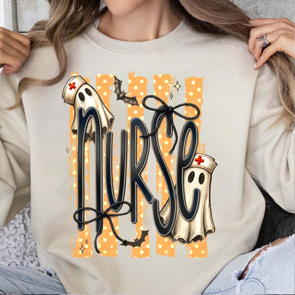 Cute Ghost Nurse Graphic Bright Shirt, Spooky Season Tee, Gift For Halloween 685846