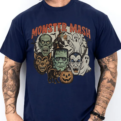 Retro Monster Mash Dark Shirt, Spooky Season Tee, Halloween Gift For Men & Women 685701