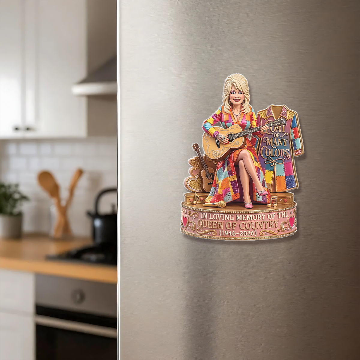 Dolly Parton Memorial Fridge Magnet, Coat Of Many Colors Magnet, Dolly Fan Gift 686199