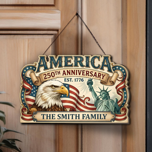 Personalized America 250 Years Anniversary Wooden Sign | Patriotic Eagle Door Decor 684496