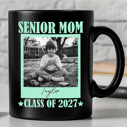 Personalized Senior Dad Mom 2027 Black Mug, Custom Photo Class Of 2027 Coffee Mug, Graduation Gift For Family 685374