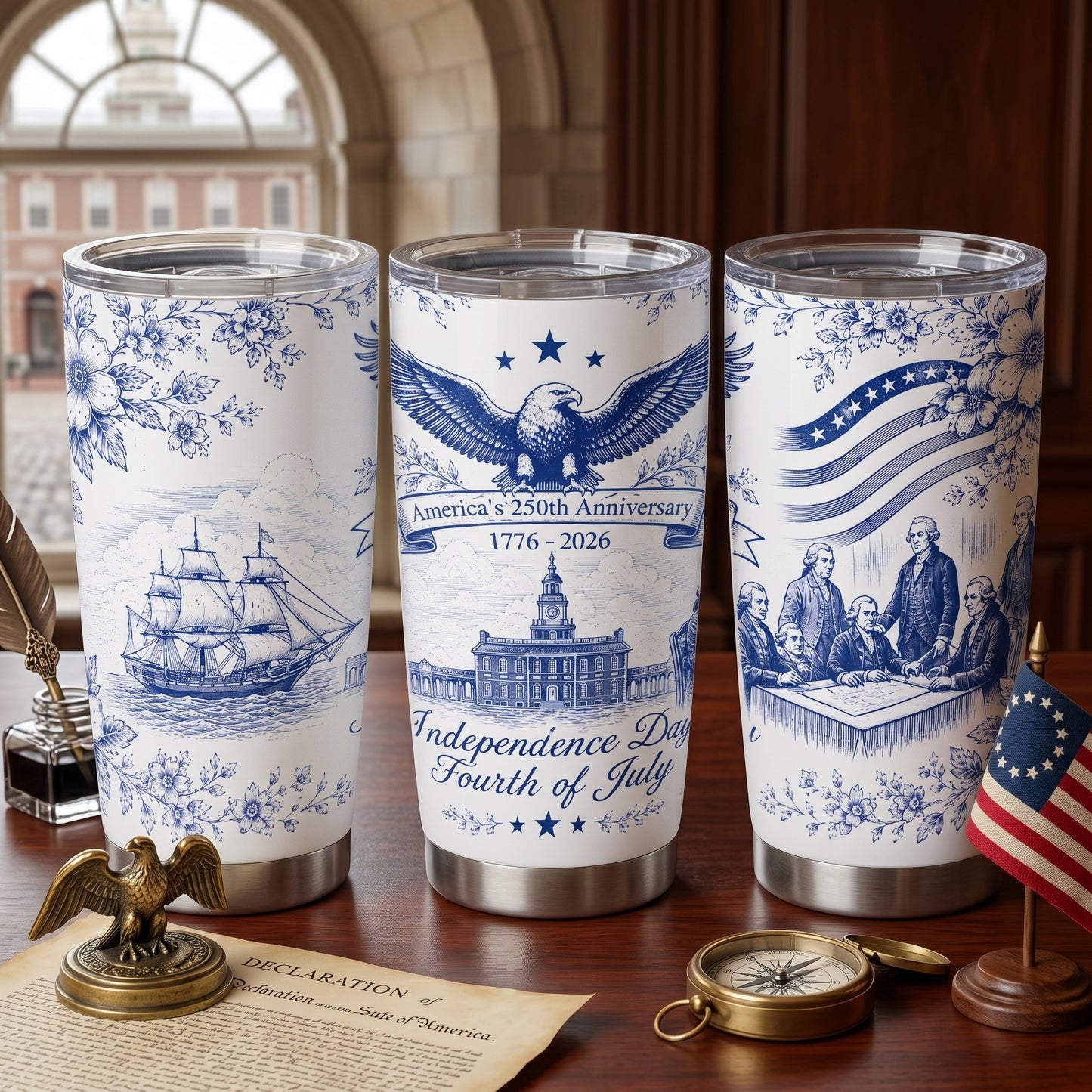 USA 250 Years Anniversary Curved Tumbler | Patriotic Semiquincentennial 1776-2026 20oz Tumbler 685035