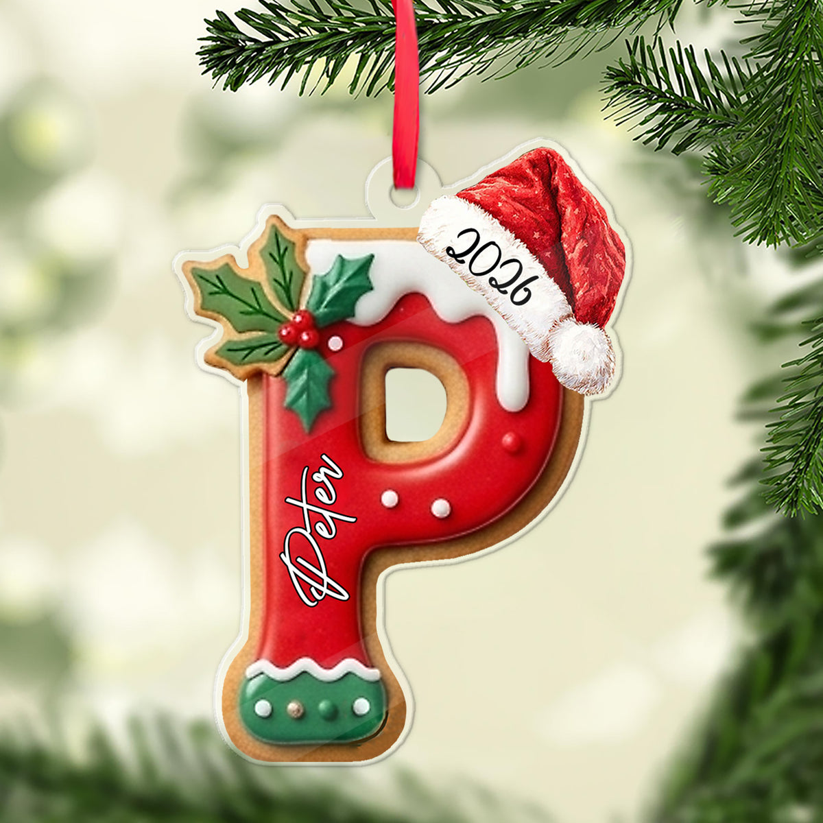 Personalized Gingerbread Letter Acrylic Ornament, Custom Christmas Gift For Family 685988