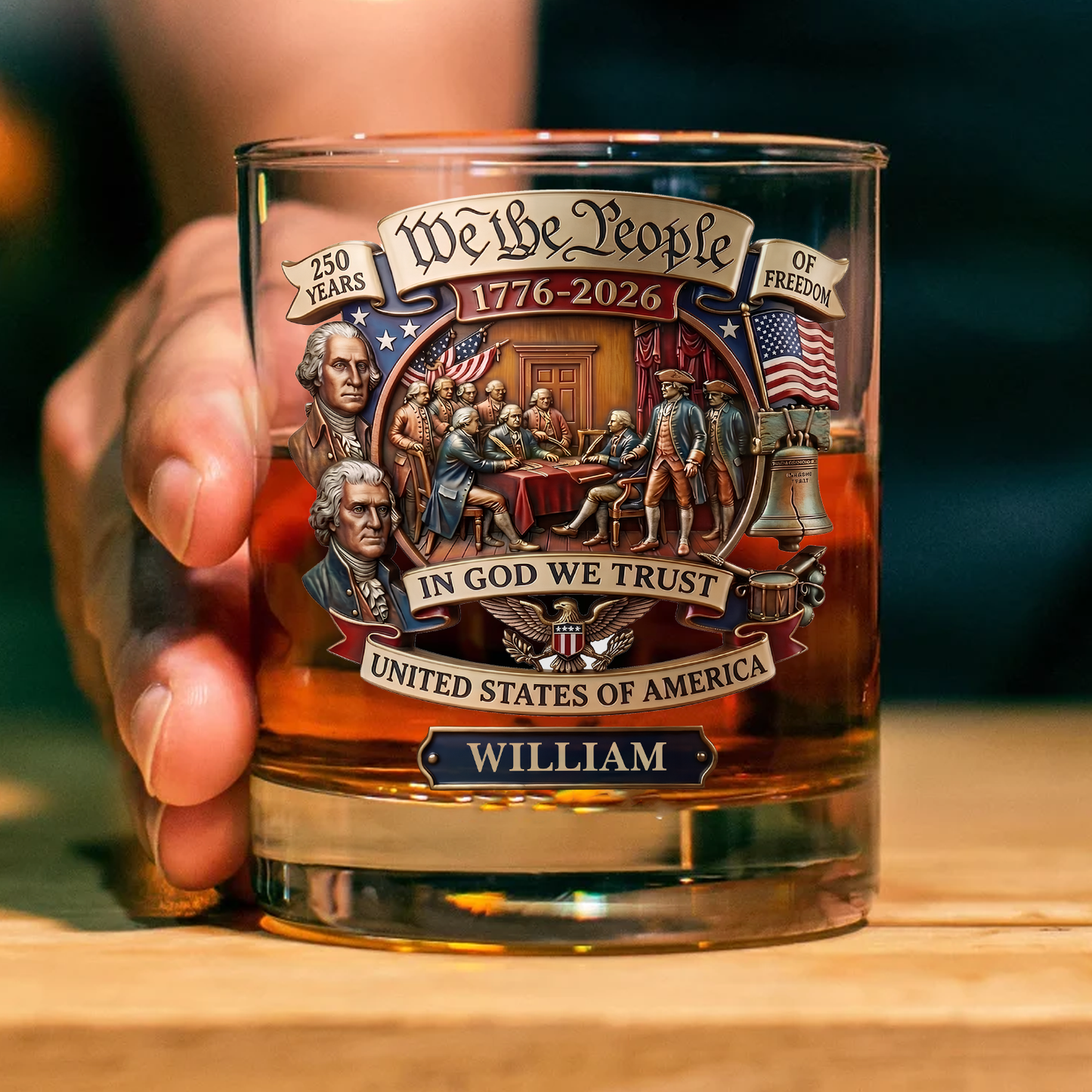 250 Years Anniversary We The People Whiskey Glass | 1776-2026 Semiquincentennial Patriotic Glass 684690