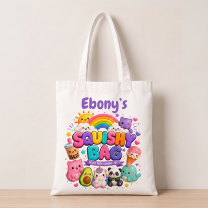 Personalized Kid Squishy Bag, Custom Name Squishy Toy Tote Bag, Colorful Kawaii Rainbow Gift 686604 WFD
