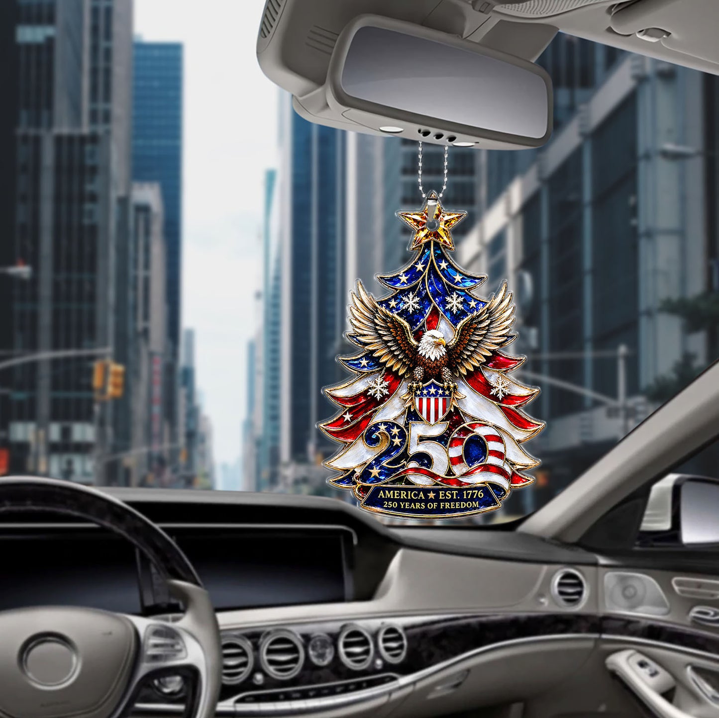 USA 250 Years Of Freedom Car Ornament, America EST. 1776 Bald Eagle Patriotic Christmas Ornament 685789
