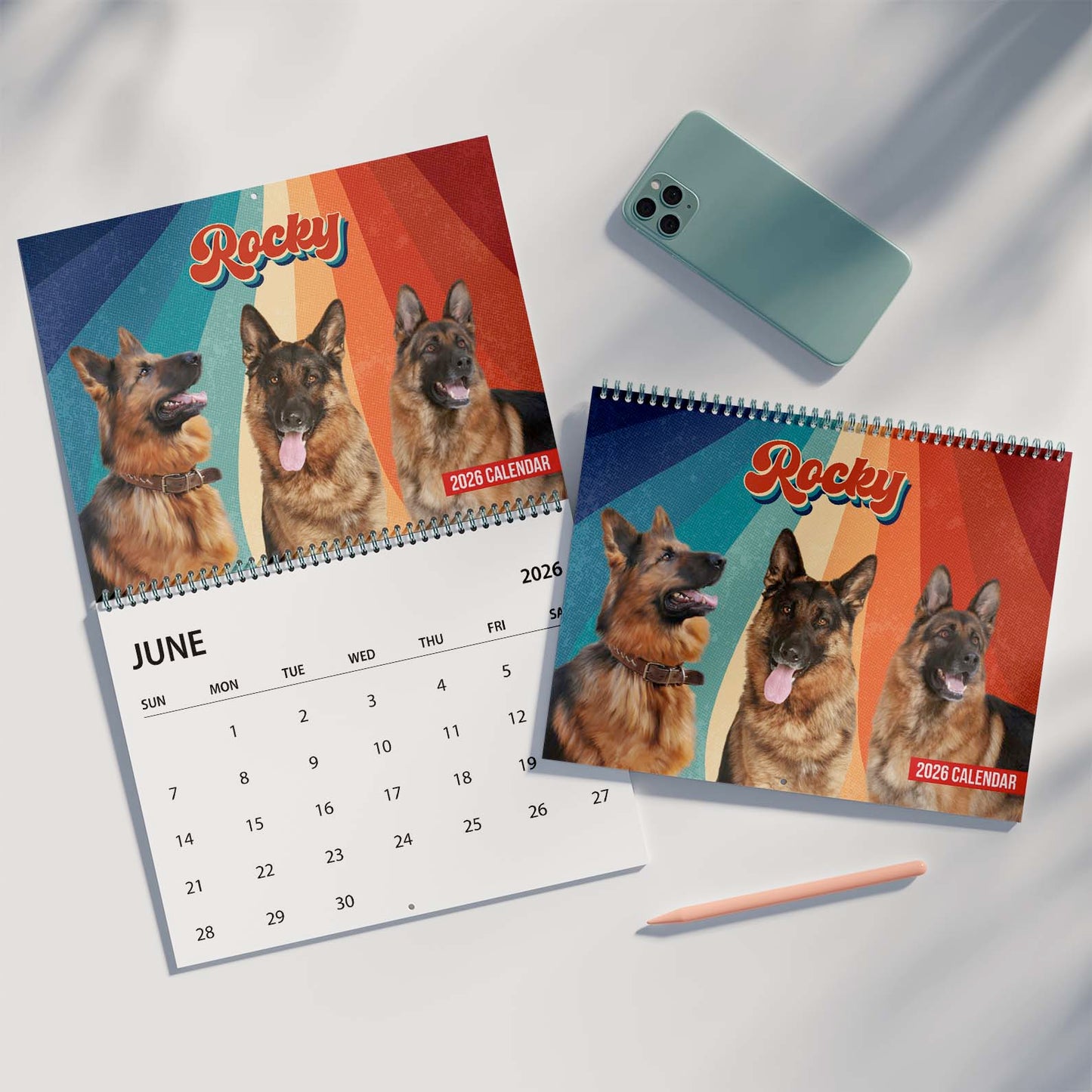 Retro Vintage Upload Photo Dog Cat Calendar 2026 | Personalized Custom Pet Lovers Wall Calendar 683396