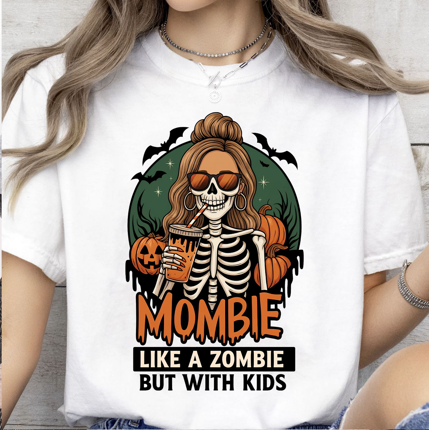 Funny Mombie Like A Zombie But With Kids Bright Shirt, Skeleton Mom Graphic Tee, Gift For Halloween 685919